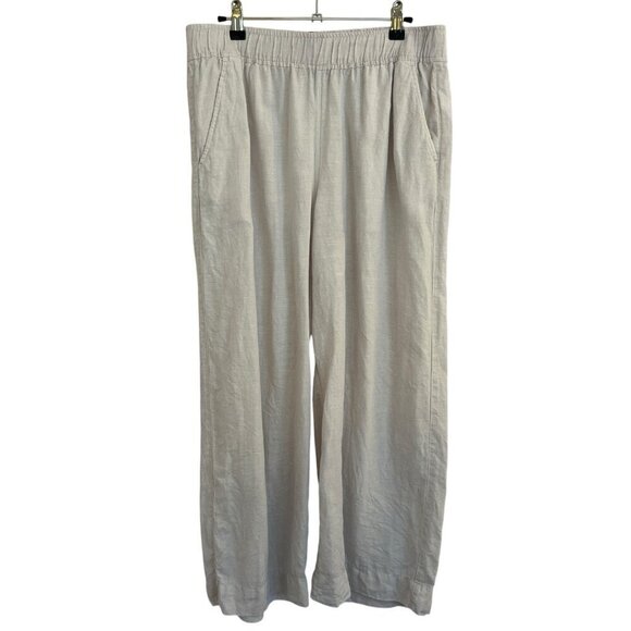 Tahari Essentials Womens M Linen White Pull On Wide Leg Crop Pants Coastal Beach - Picture 1 of 7